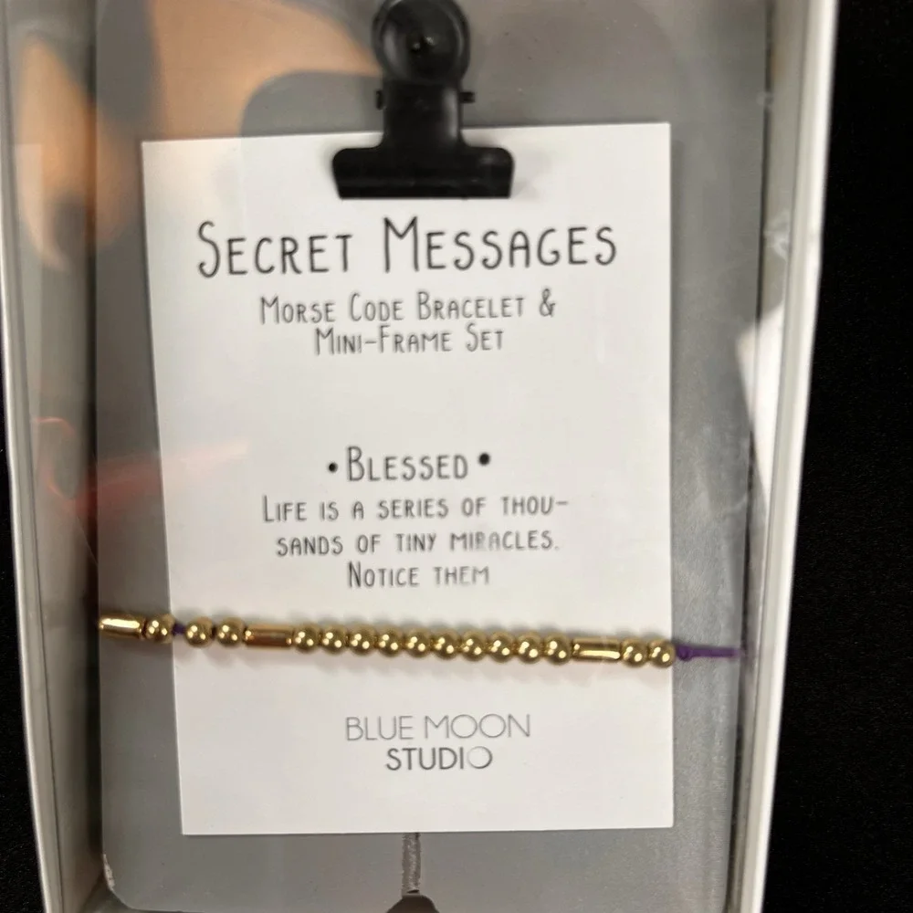 Blue Moon Studio Morse Code Bracelet Set Womens OS Gold Purple NEW Blessed Frame